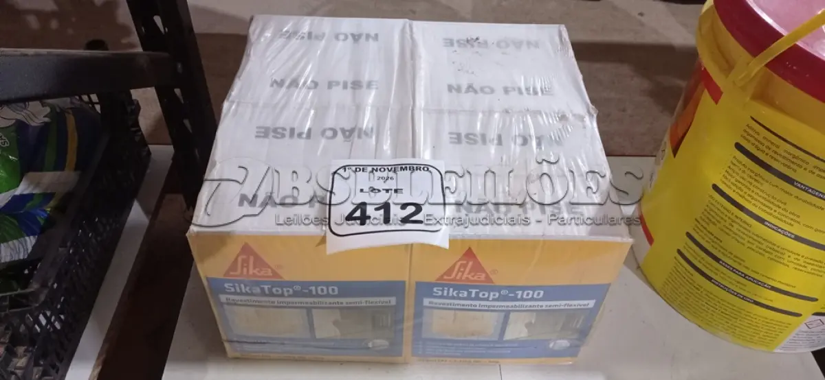 LOTE 412 - 04 CAIXAS DE REVESTIMENTO IMPERMEABILIZANTE SEMIFLEXÍVEL DE 4KGCADA MARCA SIKA. (NO ESTADO) ATENÇÃO! FAZER A VISITAÇÃO ANTES DE ARREMATAR, NÃO SABEMOS SE FUNCIONA, LEILÃO NÃO TEM GARANTIA E NEM DEVOLUÇÃO, SUJEITO A POSSÍVEIS AVARIAS VISÍVEIS/OCULTAS E/OU AUSÊNCIA DE COMPONENTES.