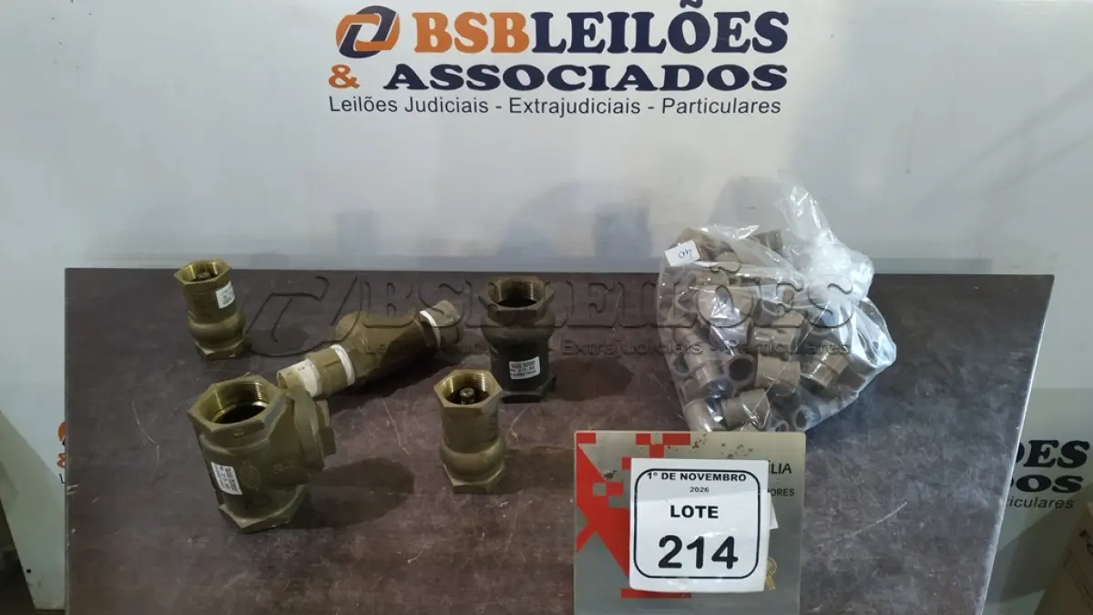 LOTE 214 - 01 LOTE COM VÁRIAS VÁLVULAS DE RETENÇÃO E LUVAS DE REDUÇÃO. (NO ESTADO) ATENÇÃO! FAZER A VISITAÇÃO ANTES DE ARREMATAR, NÃO SABEMOS SE FUNCIONA, LEILÃO NÃO TEM GARANTIA E NEM DEVOLUÇÃO, SUJEITO A POSSÍVEIS AVARIAS VISÍVEIS/OCULTAS E/OU AUSÊNCIA DE COMPONENTES.