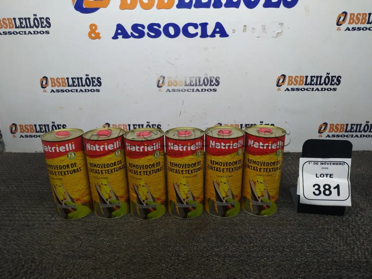 LOTE 381 - 06 REMOVEDORES DE TINTAS E TEXTURAS DE 900ML MARCA NATRIELLI. (NO ESTADO) ATENÇÃO! FAZER A VISITAÇÃO ANTES DE ARREMATAR, NÃO SABEMOS SE FUNCIONA, LEILÃO NÃO TEM GARANTIA E NEM DEVOLUÇÃO, SUJEITO A POSSÍVEIS AVARIAS VISÍVEIS/OCULTAS E/OU AUSÊNCIA DE COMPONENTES.