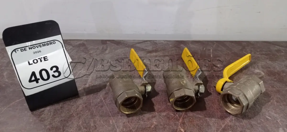 LOTE 403 - 03 REGISTROS ESFERA DE ¼ DE METAL. (NO ESTADO) ATENÇÃO! FAZER A VISITAÇÃO ANTES DE ARREMATAR, NÃO SABEMOS SE FUNCIONA, LEILÃO NÃO TEM GARANTIA E NEM DEVOLUÇÃO, SUJEITO A POSSÍVEIS AVARIAS VISÍVEIS/OCULTAS E/OU AUSÊNCIA DE COMPONENTES.