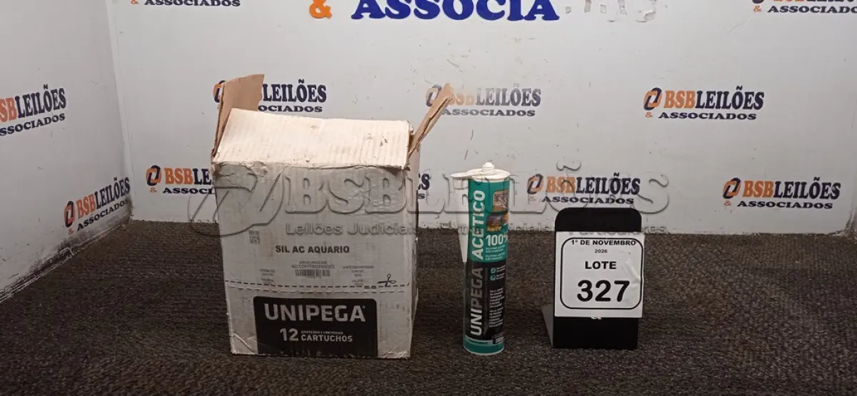 LOTE 327 - 12 UNIDADES DE SILICONE ACÉTICO DE 280ML CADA MARCA UNIPEGA. (NO ESTADO) ATENÇÃO! FAZER A VISITAÇÃO ANTES DE ARREMATAR, NÃO SABEMOS SE FUNCIONA, LEILÃO NÃO TEM GARANTIA E NEM DEVOLUÇÃO, SUJEITO A POSSÍVEIS AVARIAS VISÍVEIS/OCULTAS E/OU AUSÊNCIA DE COMPONENTES.