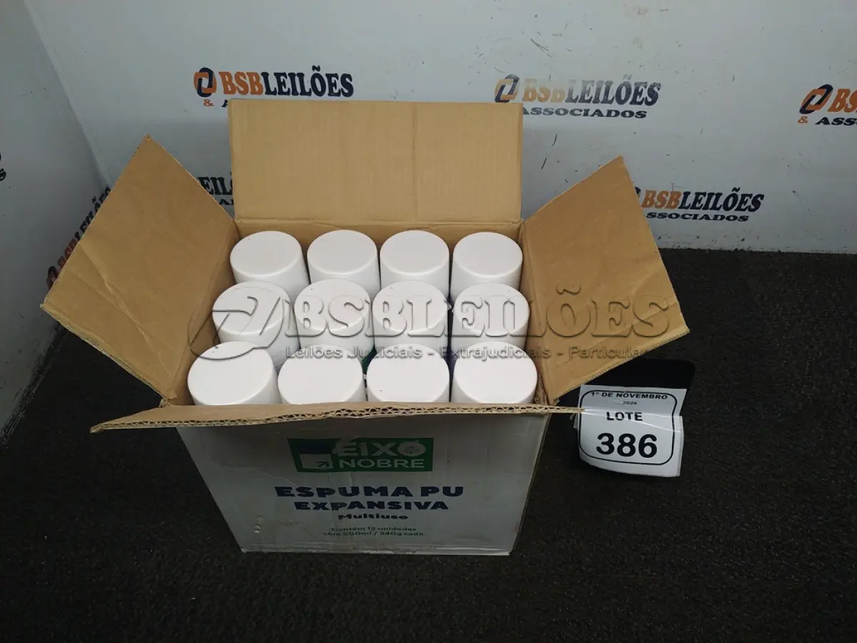 LOTE 386 - 12 LATAS DE ESPUMA PU EXPANSIVA DE 500ML CADA MARCA EIXO NOBRE. (NO ESTADO) ATENÇÃO! FAZER A VISITAÇÃO ANTES DE ARREMATAR, NÃO SABEMOS SE FUNCIONA, LEILÃO NÃO TEM GARANTIA E NEM DEVOLUÇÃO, SUJEITO A POSSÍVEIS AVARIAS VISÍVEIS/OCULTAS E/OU AUSÊNCIA DE COMPONENTES.