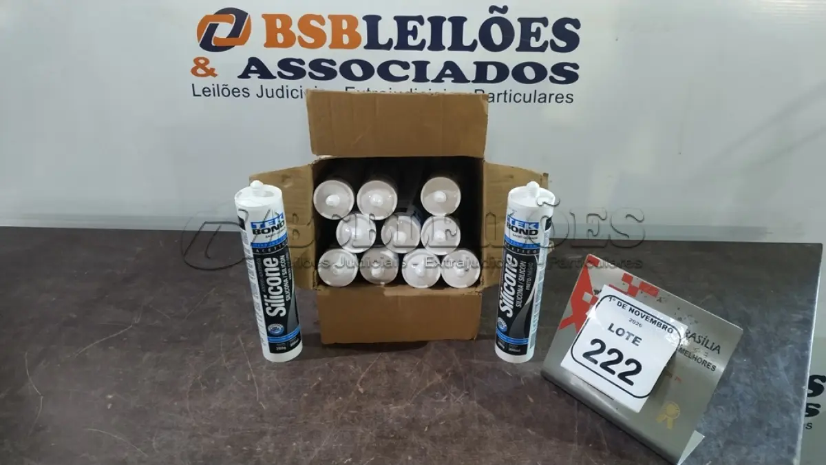 LOTE 222 - 12 CARTUCHOS DE SILICONE ACÉTICO USO GERAL NA COR PRETA DE 280G CADA MARCA TEK BOND. (NO ESTADO) ATENÇÃO! FAZER A VISITAÇÃO ANTES DE ARREMATAR, NÃO SABEMOS SE FUNCIONA, LEILÃO NÃO TEM GARANTIA E NEM DEVOLUÇÃO, SUJEITO A POSSÍVEIS AVARIAS VISÍVEIS/OCULTAS E/OU AUSÊNCIA DE COMPONENTES.