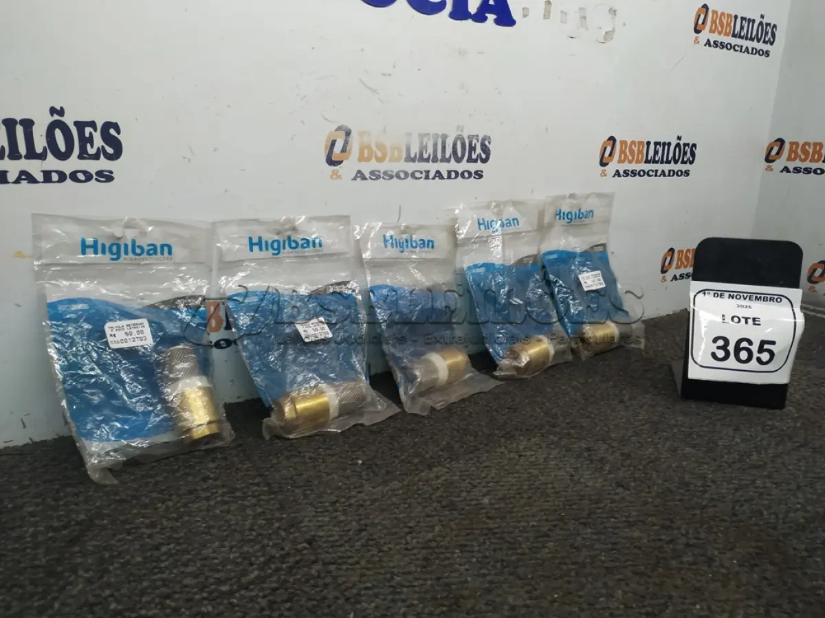 LOTE 365 - 05 VÁLVULAS DE RETENÇÃO MARCA HIGIBAN. (NO ESTADO) ATENÇÃO! FAZER A VISITAÇÃO ANTES DE ARREMATAR, NÃO SABEMOS SE FUNCIONA, LEILÃO NÃO TEM GARANTIA E NEM DEVOLUÇÃO, SUJEITO A POSSÍVEIS AVARIAS VISÍVEIS/OCULTAS E/OU AUSÊNCIA DE COMPONENTES.