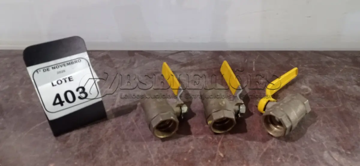 LOTE 403 - 03 REGISTROS ESFERA DE ¼ DE METAL. (NO ESTADO) ATENÇÃO! FAZER A VISITAÇÃO ANTES DE ARREMATAR, NÃO SABEMOS SE FUNCIONA, LEILÃO NÃO TEM GARANTIA E NEM DEVOLUÇÃO, SUJEITO A POSSÍVEIS AVARIAS VISÍVEIS/OCULTAS E/OU AUSÊNCIA DE COMPONENTES.