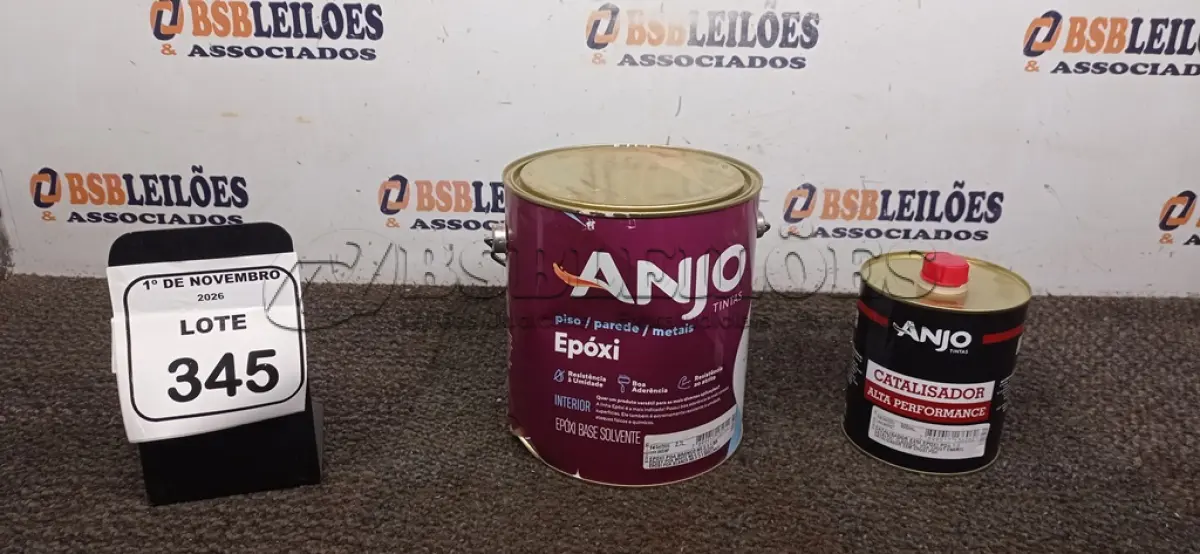 LOTE 345 - 01 LATA DE EPÓXI PDA BRANCO DE 2,7L MARCA E 01 LATA DE CATALIZADOR ESM ALTA PERFORMANCE DE 900ML MARCA ANJO TINTAS. (NO ESTADO) ATENÇÃO! FAZER A VISITAÇÃO ANTES DE ARREMATAR, NÃO SABEMOS SE FUNCIONA, LEILÃO NÃO TEM GARANTIA E NEM DEVOLUÇÃO, SUJEITO A POSSÍVEIS AVARIAS VISÍVEIS/OCULTAS E/OU AUSÊNCIA DE COMPONENTES.