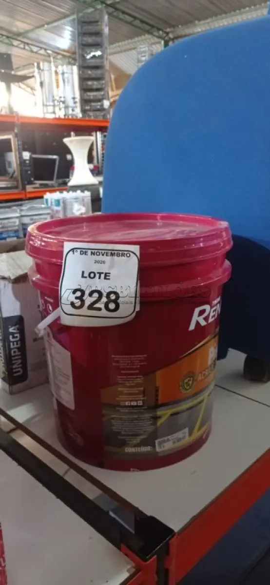 LOTE 328 - 01 BALDE DE TINTA DE PISOS ACRÍLICO PREMIUM 18L NA COR VERMELHO SEGURANÇA FOSCO MARCA RENNER.  (NO ESTADO) ATENÇÃO! FAZER A VISITAÇÃO ANTES DE ARREMATAR, NÃO SABEMOS SE FUNCIONA, LEILÃO NÃO TEM GARANTIA E NEM DEVOLUÇÃO, SUJEITO A POSSÍVEIS AVARIAS VISÍVEIS/OCULTAS E/OU AUSÊNCIA DE COMPONENTES.