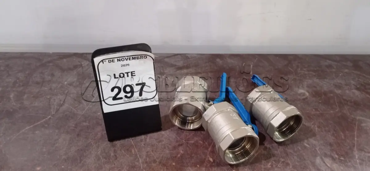 LOTE 297 - 03 VÁLVULAS ESFERAS DE 2’’. (NO ESTADO) ATENÇÃO! FAZER A VISITAÇÃO ANTES DE ARREMATAR, NÃO SABEMOS SE FUNCIONA, LEILÃO NÃO TEM GARANTIA E NEM DEVOLUÇÃO, SUJEITO A POSSÍVEIS AVARIAS VISÍVEIS/OCULTAS E/OU AUSÊNCIA DE COMPONENTES.