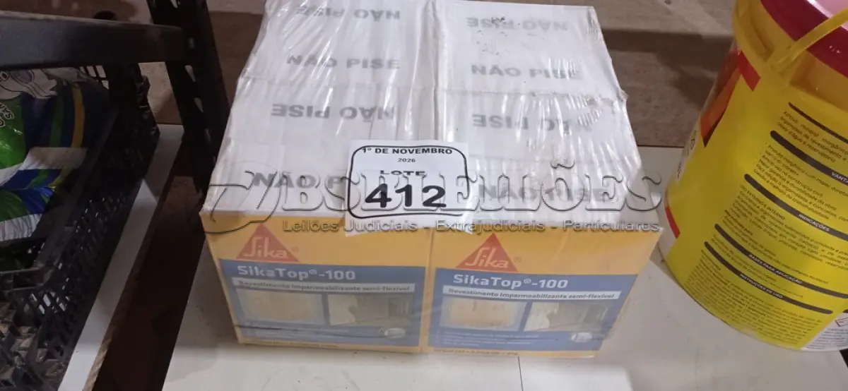 LOTE 412 - 04 CAIXAS DE REVESTIMENTO IMPERMEABILIZANTE SEMIFLEXÍVEL DE 4KGCADA MARCA SIKA. (NO ESTADO) ATENÇÃO! FAZER A VISITAÇÃO ANTES DE ARREMATAR, NÃO SABEMOS SE FUNCIONA, LEILÃO NÃO TEM GARANTIA E NEM DEVOLUÇÃO, SUJEITO A POSSÍVEIS AVARIAS VISÍVEIS/OCULTAS E/OU AUSÊNCIA DE COMPONENTES.
