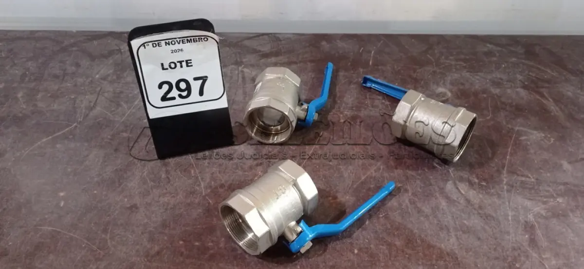 LOTE 297 - 03 VÁLVULAS ESFERAS DE 2’’. (NO ESTADO) ATENÇÃO! FAZER A VISITAÇÃO ANTES DE ARREMATAR, NÃO SABEMOS SE FUNCIONA, LEILÃO NÃO TEM GARANTIA E NEM DEVOLUÇÃO, SUJEITO A POSSÍVEIS AVARIAS VISÍVEIS/OCULTAS E/OU AUSÊNCIA DE COMPONENTES.