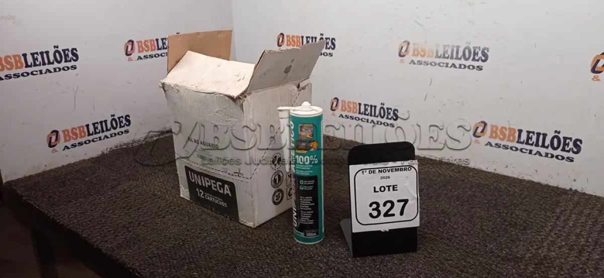 LOTE 327 - 12 UNIDADES DE SILICONE ACÉTICO DE 280ML CADA MARCA UNIPEGA. (NO ESTADO) ATENÇÃO! FAZER A VISITAÇÃO ANTES DE ARREMATAR, NÃO SABEMOS SE FUNCIONA, LEILÃO NÃO TEM GARANTIA E NEM DEVOLUÇÃO, SUJEITO A POSSÍVEIS AVARIAS VISÍVEIS/OCULTAS E/OU AUSÊNCIA DE COMPONENTES.