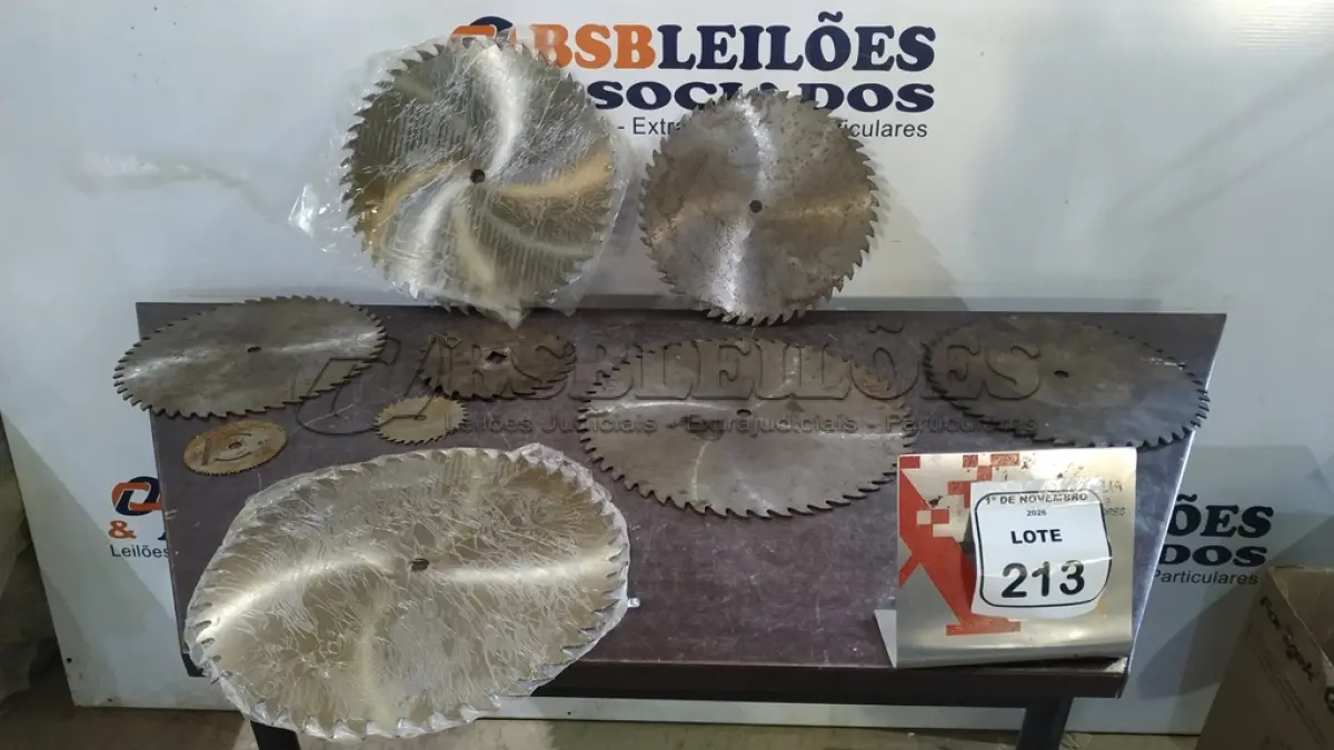 LOTE 213 - 09 SERRAS CIRCULARES DE FERRO DE MEDIDAS DIVERSAS. (NO ESTADO) ATENÇÃO! FAZER A VISITAÇÃO ANTES DE ARREMATAR, NÃO SABEMOS SE FUNCIONA, LEILÃO NÃO TEM GARANTIA E NEM DEVOLUÇÃO, SUJEITO A POSSÍVEIS AVARIAS VISÍVEIS/OCULTAS E/OU AUSÊNCIA DE COMPONENTES.