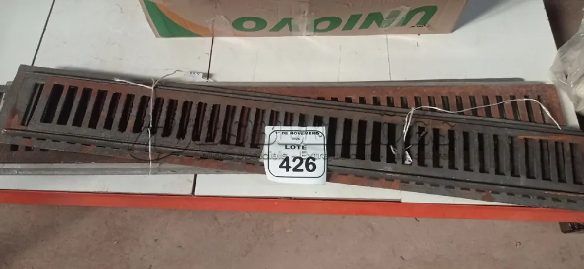 LOTE 426 - 06 GRELHAS DE DRENAGEM DE FERRO. (NO ESTADO) ATENÇÃO! FAZER A VISITAÇÃO ANTES DE ARREMATAR, NÃO SABEMOS SE FUNCIONA, LEILÃO NÃO TEM GARANTIA E NEM DEVOLUÇÃO, SUJEITO A POSSÍVEIS AVARIAS VISÍVEIS/OCULTAS E/OU AUSÊNCIA DE COMPONENTES.