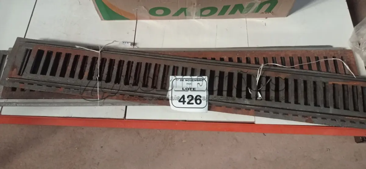 LOTE 426 - 06 GRELHAS DE DRENAGEM DE FERRO. (NO ESTADO) ATENÇÃO! FAZER A VISITAÇÃO ANTES DE ARREMATAR, NÃO SABEMOS SE FUNCIONA, LEILÃO NÃO TEM GARANTIA E NEM DEVOLUÇÃO, SUJEITO A POSSÍVEIS AVARIAS VISÍVEIS/OCULTAS E/OU AUSÊNCIA DE COMPONENTES.