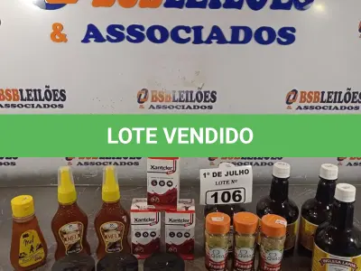 LOTE 106 - 03 CAIXAS DE XANTCLER, SUPLEMENTO ALIMENTAR LIQUIDO, 03 POTES DE MEL, 03 POTES DE SAL ROSA 250G, 03 FRASCOS DE TEMPERO SEM SÓDIO, 03 FRASCOS DE INGLESA LAPON 450ML. (NO ESTADO, LEILÃO NÃO TEM GARANTIA E NEM DEVOLUÇÃO, SUJEITO A POSSÍVEIS AVARIAS VISÍVEIS/OCULTAS E/OU AUSÊNCIA DE COMPONENTES).