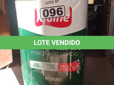 LOTE 096 - 01 LATA DE TINTA IQUINE PINTALAR FOSCO AVELUDADO INTERIORES NA COR BRANCO GELO 18L. (NO ESTADO, LEILÃO NÃO TEM GARANTIA E NEM DEVOLUÇÃO, SUJEITO A POSSÍVEIS AVARIAS VISÍVEIS/OCULTAS E/OU AUSÊNCIA DE COMPONENTES).