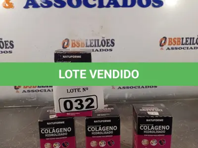 LOTE 032 - 04 CAIXAS COM COLÁGENO HIDROLISADO NATUFORME COM 90 COMPRIMIDOS CADA. (NO ESTADO, LEILÃO NÃO TEM GARANTIA E NEM DEVOLUÇÃO, SUJEITO A POSSÍVEIS AVARIAS VISÍVEIS/OCULTAS E/OU AUSÊNCIA DE COMPONENTES).