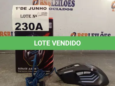 LOTE 230 - 01 MOUSE GAMER. (NO ESTADO, LEILÃO NÃO TEM GARANTIA E NEM DEVOLUÇÃO, SUJEITO A POSSÍVEIS AVARIAS VISÍVEIS/OCULTAS E/OU AUSÊNCIA DE COMPONENTES).