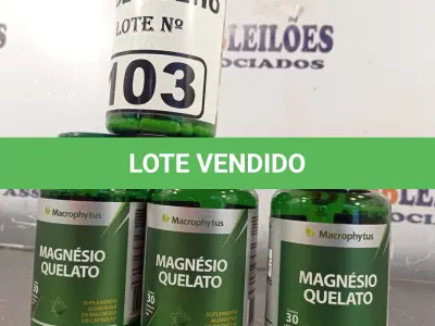 LOTE 103 - 04 FRASCOS DE MAGNÉSIO QUELATO MACROPHYTUS 450MG COM 30 CAPSULAS CADA. (NO ESTADO, LEILÃO NÃO TEM GARANTIA E NEM DEVOLUÇÃO, SUJEITO A POSSÍVEIS AVARIAS VISÍVEIS/OCULTAS E/OU AUSÊNCIA DE COMPONENTES).