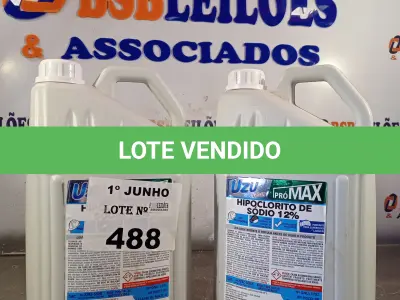 LOTE 488 - 10 LITROS DE HIPOCLORITO DE SÓDIO 12%. (NO ESTADO, LEILÃO NÃO TEM GARANTIA E NEM DEVOLUÇÃO, SUJEITO A POSSÍVEIS AVARIAS VISÍVEIS/OCULTAS E/OU AUSÊNCIA DE COMPONENTES).
