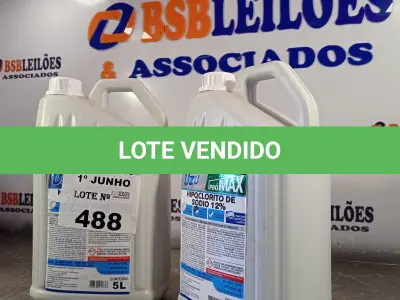 LOTE 488 - 10 LITROS DE HIPOCLORITO DE SÓDIO 12%. (NO ESTADO, LEILÃO NÃO TEM GARANTIA E NEM DEVOLUÇÃO, SUJEITO A POSSÍVEIS AVARIAS VISÍVEIS/OCULTAS E/OU AUSÊNCIA DE COMPONENTES).