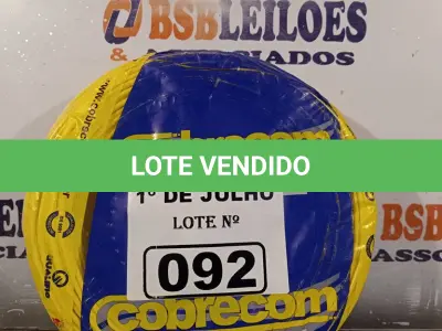 LOTE 092 - 01 ROLO DE CABO FLEXÍVEL MARCA COBRECON 1X2,5MM NA COR AMARELA. (NO ESTADO, LEILÃO NÃO TEM GARANTIA E NEM DEVOLUÇÃO, SUJEITO A POSSÍVEIS AVARIAS VISÍVEIS/OCULTAS E/OU AUSÊNCIA DE COMPONENTES).