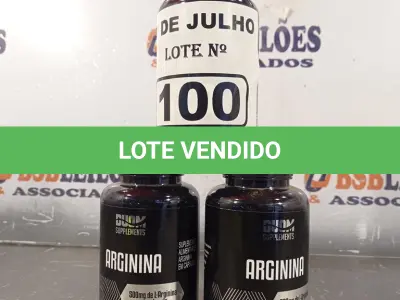 LOTE 100 - 03 FRASCOS DE ARGININA DUOM 500MG COM 120 CAPSULAS CADA. (NO ESTADO, LEILÃO NÃO TEM GARANTIA E NEM DEVOLUÇÃO, SUJEITO A POSSÍVEIS AVARIAS VISÍVEIS/OCULTAS E/OU AUSÊNCIA DE COMPONENTES).