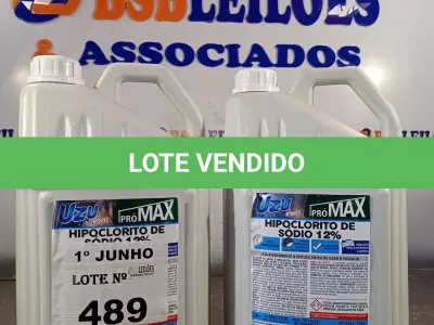 LOTE 489 - 10 LITROS DE HIPOCLORITO DE SÓDIO 12%. (NO ESTADO, LEILÃO NÃO TEM GARANTIA E NEM DEVOLUÇÃO, SUJEITO A POSSÍVEIS AVARIAS VISÍVEIS/OCULTAS E/OU AUSÊNCIA DE COMPONENTES).