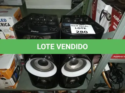 LOTE 280 - 2 CAIXAS DE SOM PHILCO (NO ESTADO SEM GARANTIA DE FUNCIONAMENTO, SUJEITO A POSSÍVEIS AVARIAS VISÍVEIS/OCULTAS E/OU AUSÊNCIA DE COMPONENTES)