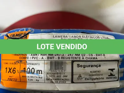 LOTE 114 - 01 ROLO DE CABO FLEXÍVEL LAMEFLAM 6MM COM 100 METROS MARCA LAMESA COR PRETA (NOVO)(NO ESTADO)