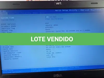 LOTE 084 - 01 NOTEBOOK DELL VOSTRO 3550, PROCESSADOR INTEL CORE I5-2430M 2.40GHZ/ 2400MHZ, HD 500GB, MEMÓRIA RAM 4GB (NÃO ESTÁ INICIANDO E SEGURANDO CARGA NA BATERIA TEM QUE CONECTAR O CARREGADOR) CARREGADOR BEST BATTERY 19.5V/3.23ª/65W. (NO ESTADO, LEILÃO NÃO TEM GARANTIA E NEM DEVOLUÇÃO, SUJEITO A POSSÍVEIS AVARIAS VISÍVEIS/OCULTAS E/OU AUSÊNCIA DE COMPONENTES).