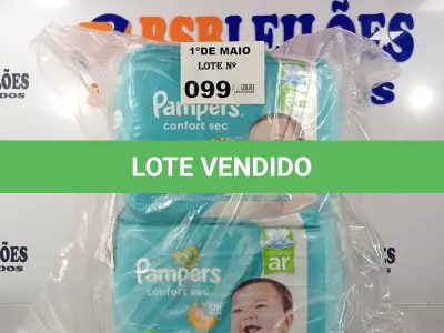 LOTE 099 - 140 FRALDAS PAMPERS CONFORT SEC TAMANHO G. (NO ESTADO, LEILÃO NÃO TEM GARANTIA E NEM DEVOLUÇÃO, SUJEITO A POSSÍVEIS AVARIAS VISÍVEIS/OCULTAS E/OU AUSÊNCIA DE COMPONENTES).