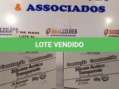 LOTE 150 - 02 CAIXAS COM SILICONE ACÉTICO TRANSPARENTE COM 24 BISNAGAS CADA. (NO ESTADO, LEILÃO NÃO TEM GARANTIA E NEM DEVOLUÇÃO, SUJEITO A POSSÍVEIS AVARIAS VISÍVEIS/OCULTAS E/OU AUSÊNCIA DE COMPONENTES).