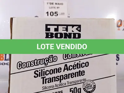 LOTE 105 - 01 CAIXA COM SILICONE ACÉTICO TRANSPARENTE 24 BISNAGAS. (NO ESTADO, LEILÃO NÃO TEM GARANTIA E NEM DEVOLUÇÃO, SUJEITO A POSSÍVEIS AVARIAS VISÍVEIS/OCULTAS E/OU AUSÊNCIA DE COMPONENTES).