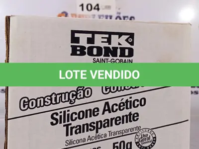 LOTE 104 - 01 CAIXA COM SILICONE ACÉTICO TRANSPARENTE 24 BISNAGAS. (NO ESTADO, LEILÃO NÃO TEM GARANTIA E NEM DEVOLUÇÃO, SUJEITO A POSSÍVEIS AVARIAS VISÍVEIS/OCULTAS E/OU AUSÊNCIA DE COMPONENTES).