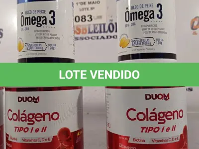 LOTE 083 - 02 FRASCOS DE ÓLEO DE PEIXE OMEGA3 DUOM 120 CAPSULAS E 03 FRASCOS DE COLÁGENO TIPO 1 E 2 EM PÓ SABOR MORANGO 200G. (NO ESTADO, LEILÃO NÃO TEM GARANTIA E NEM DEVOLUÇÃO, SUJEITO A POSSÍVEIS AVARIAS VISÍVEIS/OCULTAS E/OU AUSÊNCIA DE COMPONENTES).