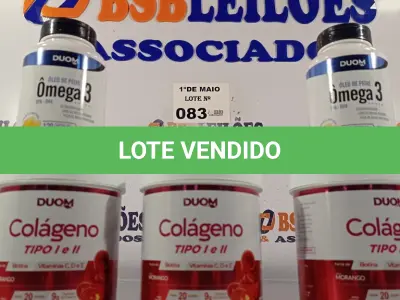 LOTE 083 - 02 FRASCOS DE ÓLEO DE PEIXE OMEGA3 DUOM 120 CAPSULAS E 03 FRASCOS DE COLÁGENO TIPO 1 E 2 EM PÓ SABOR MORANGO 200G. (NO ESTADO, LEILÃO NÃO TEM GARANTIA E NEM DEVOLUÇÃO, SUJEITO A POSSÍVEIS AVARIAS VISÍVEIS/OCULTAS E/OU AUSÊNCIA DE COMPONENTES).