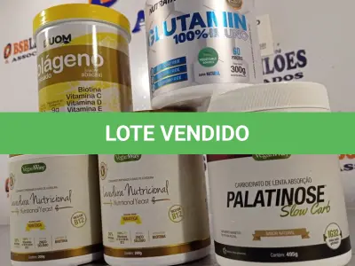 LOTE 069 - 02 POTES DE LEVEDURA NUTRICIONAL VEGAN WAY 200G SABOR MANTEIGA, 01 COLÁGENO DUOM HIDROLISADO EM PÓ SABOR ABACAXI, GLUTAMINA 100% IMUNO (NUTRATA 300G) E 01 PALATINOSE VEGAN WAY 495G. (NO ESTADO, LEILÃO NÃO TEM GARANTIA E NEM DEVOLUÇÃO, SUJEITO A POSSÍVEIS AVARIAS VISÍVEIS/OCULTAS E/OU AUSÊNCIA DE COMPONENTES).