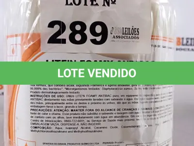 LOTE 289 - 02 GALÕES DE ESPUMA HIGIENIZADORA PARA ANTISSEPSIA INSTANTÂNEA DAS MÃOS 5L CADA. (NO ESTADO, LEILÃO NÃO TEM GARANTIA E NEM DEVOLUÇÃO, SUJEITO A POSSÍVEIS AVARIAS VISÍVEIS/OCULTAS E/OU AUSÊNCIA DE COMPONENTES).
