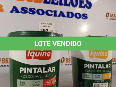 LOTE 393 - 02 BALDES DE TINTA ACRÍLICA IQUINE PINTALAR FOSCO AVELUDADO SENDO 01 NA COR VERDE LIMÃO E OUTRO NÃO IDENTIFICADO 3,6L. (NO ESTADO, LEILÃO NÃO TEM GARANTIA E NEM DEVOLUÇÃO, SUJEITO A POSSÍVEIS AVARIAS VISÍVEIS/OCULTAS E/OU AUSÊNCIA DE COMPONENTES).