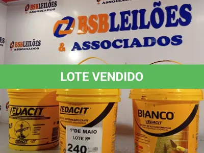 LOTE 240 - 01 BALDE DE ADITIVO IMPERMEABILIZANTE PARA CONCRETOS E ARGAMASSAS 3,6L, 01 BALDE DE ADESIVO DE ALTO DESEMPENHO PARA ARGAMASSAS E CHAPISCOS 3,6L E 01 BALDE DE ADITIVO IMPERMEABILIZANTE DE ABSOLUTA CONFIANÇA PARA CONCRETOS E ARGAMASSAS 3,6L MARCAS VEDACIT. (NO ESTADO, LEILÃO NÃO TEM GARANTIA E NEM DEVOLUÇÃO, SUJEITO A POSSÍVEIS AVARIAS VISÍVEIS/OCULTAS E/OU AUSÊNCIA DE COMPONENTES).