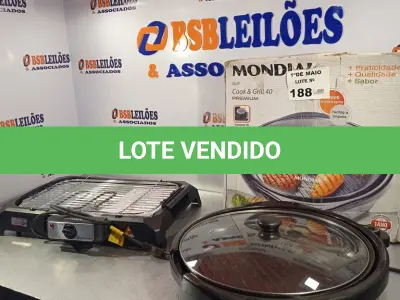 LOTE 188 - 01 CHURRASQUEIRA ELÉTRICA E 01 GRILL MARCA MONDIAL 127/110V. (NO ESTADO, LEILÃO NÃO TEM GARANTIA E NEM DEVOLUÇÃO, SUJEITO A POSSÍVEIS AVARIAS VISÍVEIS/OCULTAS E/OU AUSÊNCIA DE COMPONENTES).