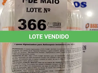 LOTE 366 - 02 GALÕES DE ESPUMA HIGIENIZADORA PARA ANTISSEPSIA INSTANTÂNEA DAS MÃOS 5L CADA. (NO ESTADO, LEILÃO NÃO TEM GARANTIA E NEM DEVOLUÇÃO, SUJEITO A POSSÍVEIS AVARIAS VISÍVEIS/OCULTAS E/OU AUSÊNCIA DE COMPONENTES).