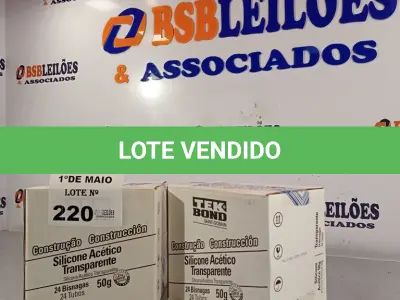 LOTE 220 - 02 CAIXAS COM SILICONE ACÉTICO TRANSPARENTE COM 24 BISNAGAS CADA. (NO ESTADO, LEILÃO NÃO TEM GARANTIA E NEM DEVOLUÇÃO, SUJEITO A POSSÍVEIS AVARIAS VISÍVEIS/OCULTAS E/OU AUSÊNCIA DE COMPONENTES).