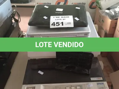 LOTE 451 - 03 IMPRESSORAS MATRICIAL, 02 NOTEBOOKS E 01 NETBOOK MARCAS E MODELOS DIVERSOS PARA RETIRADA DE PEÇAS. (NO ESTADO, LEILÃO NÃO TEM GARANTIA E NEM DEVOLUÇÃO, SUJEITO A POSSÍVEIS AVARIAS VISÍVEIS/OCULTAS E/OU AUSÊNCIA DE COMPONENTES).