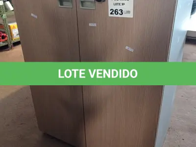 LOTE 263 - 01 ARMÁRIO BAIXO EM MADEIRA COM 02 PORTAS E 02 PRATELEIRAS. (NO ESTADO, LEILÃO NÃO TEM GARANTIA E NEM DEVOLUÇÃO, SUJEITO A POSSÍVEIS AVARIAS VISÍVEIS/OCULTAS E/OU AUSÊNCIA DE COMPONENTES).
