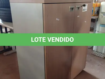 LOTE 263 - 01 ARMÁRIO BAIXO EM MADEIRA COM 02 PORTAS E 02 PRATELEIRAS. (NO ESTADO, LEILÃO NÃO TEM GARANTIA E NEM DEVOLUÇÃO, SUJEITO A POSSÍVEIS AVARIAS VISÍVEIS/OCULTAS E/OU AUSÊNCIA DE COMPONENTES).