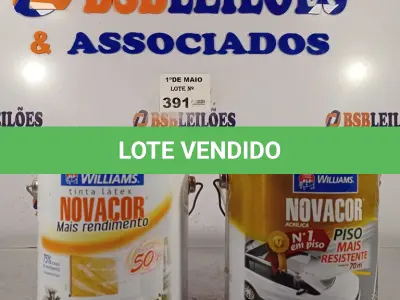 LOTE 391 - 01 GALÃO DE TINTA PARA PISO NOVACOR NA COR VERMELHO LISO 3,6L E 01 GALÃO DE TINTA LÁTEX NOVACOR FOSCO BASE 3,6L. (NO ESTADO, LEILÃO NÃO TEM GARANTIA E NEM DEVOLUÇÃO, SUJEITO A POSSÍVEIS AVARIAS VISÍVEIS/OCULTAS E/OU AUSÊNCIA DE COMPONENTES).