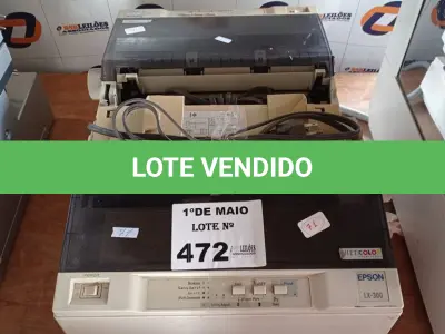 LOTE 472 - 02 IMPRESSORAS MATRICIAL MARCAS EPSON MODELOS DIVERSOS PARA RETIRADA DE PEÇAS. (NO ESTADO, LEILÃO NÃO TEM GARANTIA E NEM DEVOLUÇÃO, SUJEITO A POSSÍVEIS AVARIAS VISÍVEIS/OCULTAS E/OU AUSÊNCIA DE COMPONENTES).