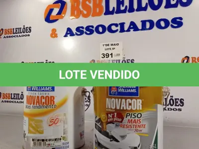 LOTE 391 - 01 GALÃO DE TINTA PARA PISO NOVACOR NA COR VERMELHO LISO 3,6L E 01 GALÃO DE TINTA LÁTEX NOVACOR FOSCO BASE 3,6L. (NO ESTADO, LEILÃO NÃO TEM GARANTIA E NEM DEVOLUÇÃO, SUJEITO A POSSÍVEIS AVARIAS VISÍVEIS/OCULTAS E/OU AUSÊNCIA DE COMPONENTES).